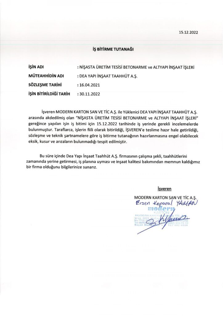 İş Bitirme Belgeleri