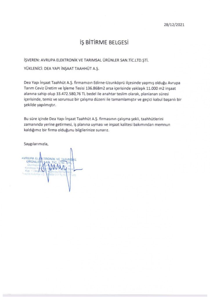 İş Bitirme Belgeleri