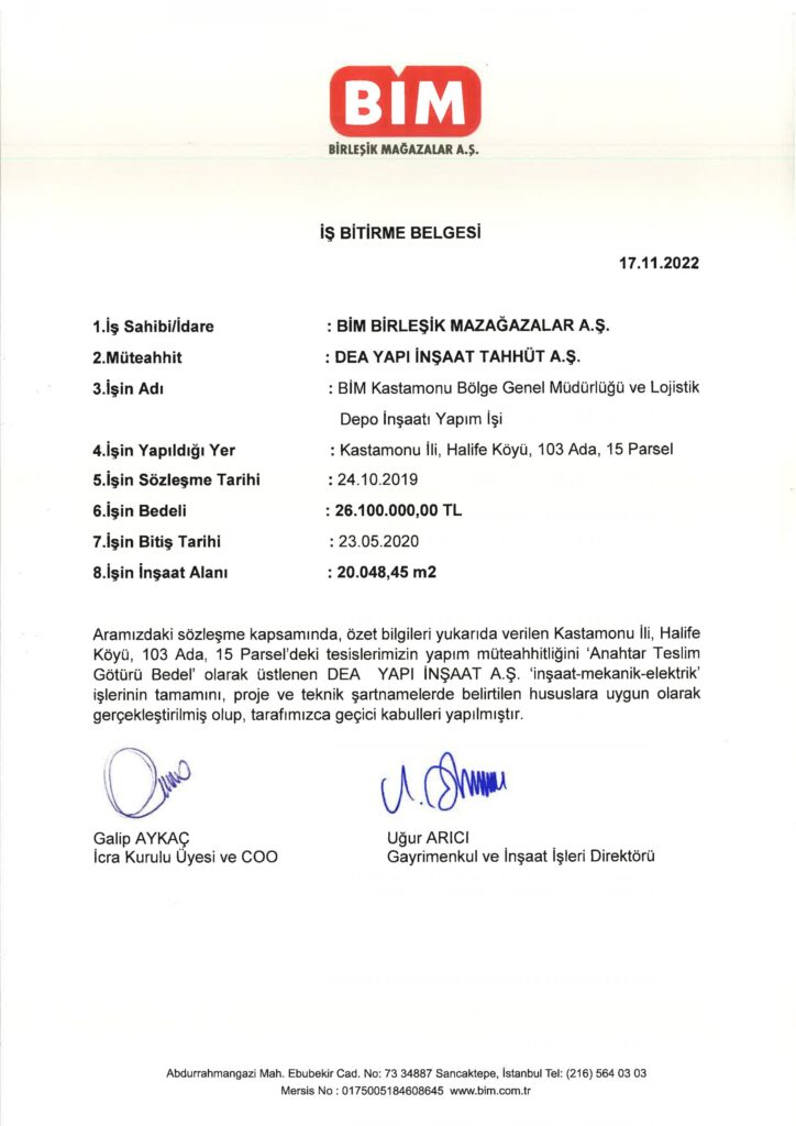 İş Bitirme Belgeleri