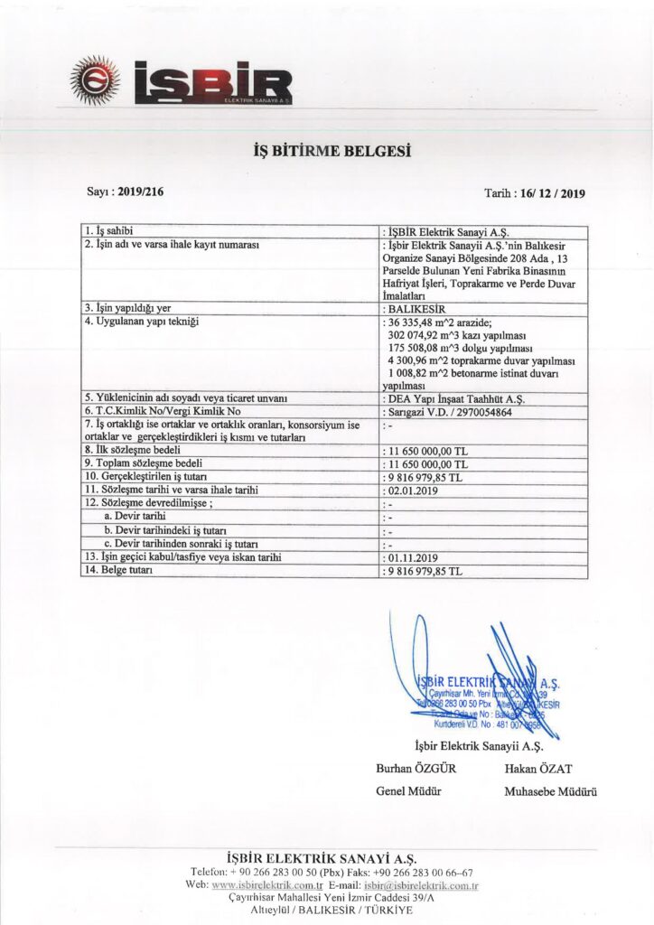 İş Bitirme Belgeleri