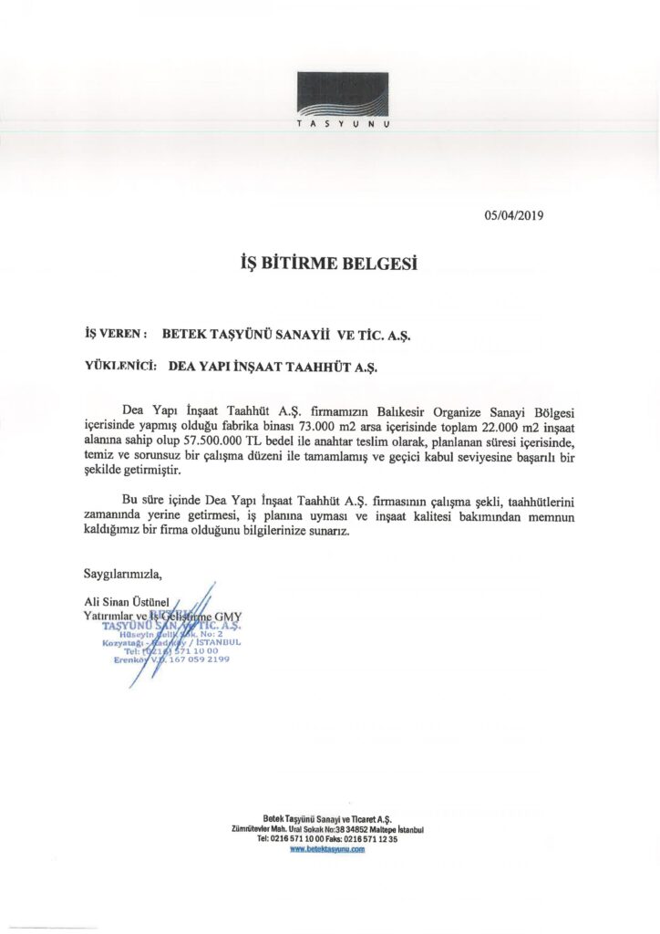 İş Bitirme Belgeleri