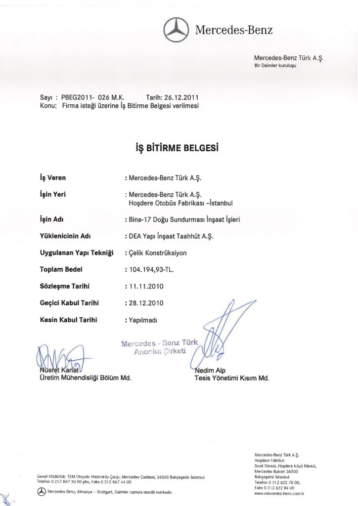 İş Bitirme Belgeleri