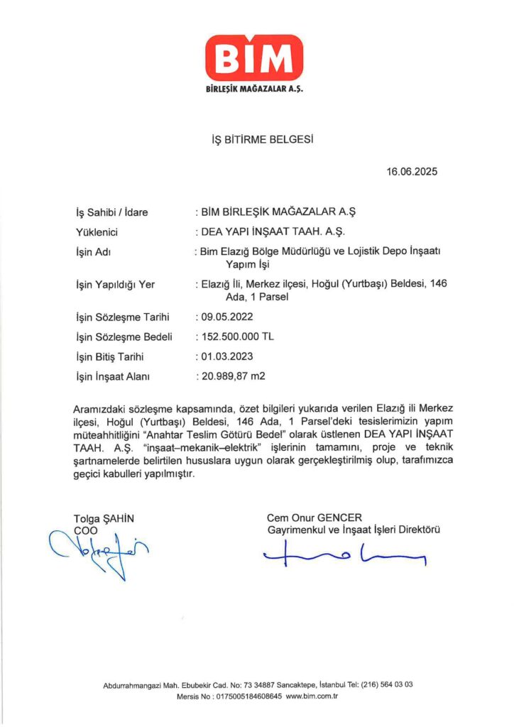 İş Bitirme Belgeleri