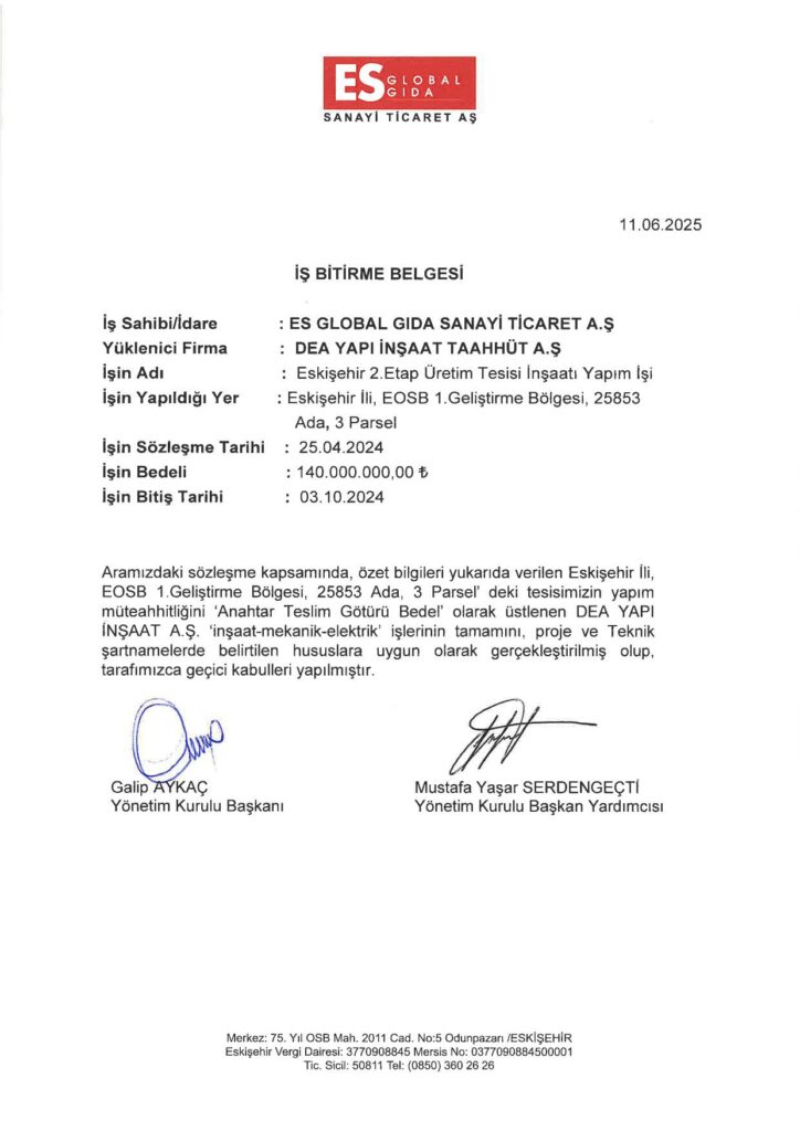 İş Bitirme Belgeleri